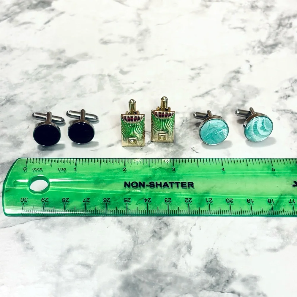 Lot of 3 Sets of Men’s Cufflinks Gold and Silver Tone